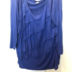 3/4 sleeve ruffled blue top. Size XL